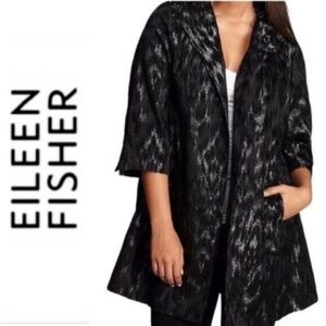 Eileen Fisher Silk Evening Jacket M Blend Tapestry Leopard Lagenlook Jacquard